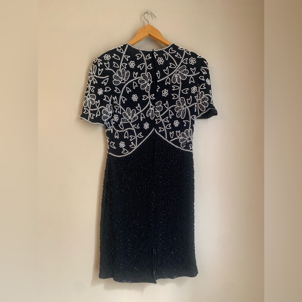 Night vogue vintage silk beaded dress evening formal back holiday new years eve - Picture 6 of 9